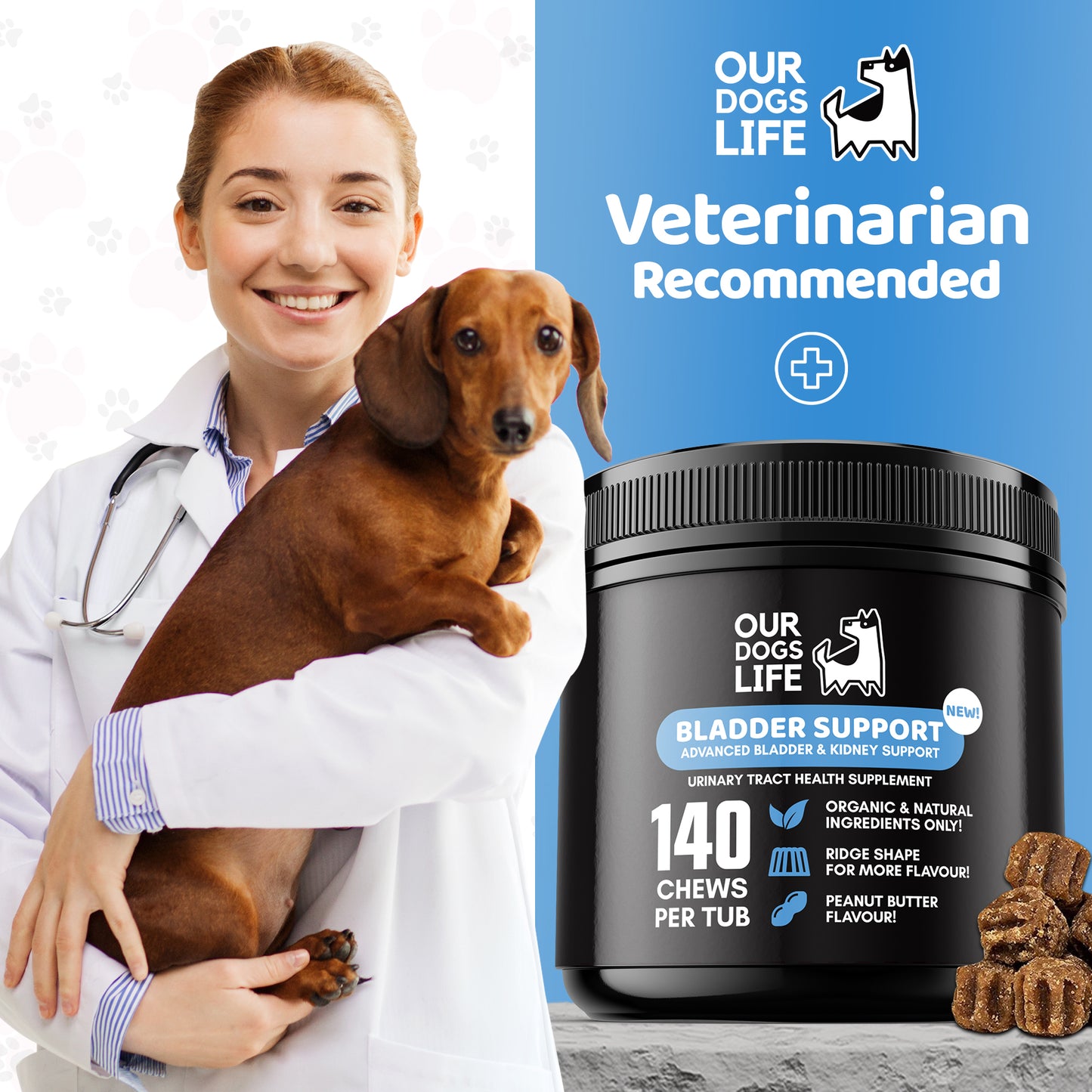 Bladder Support Chews for Dogs (140 Chews per Tub)