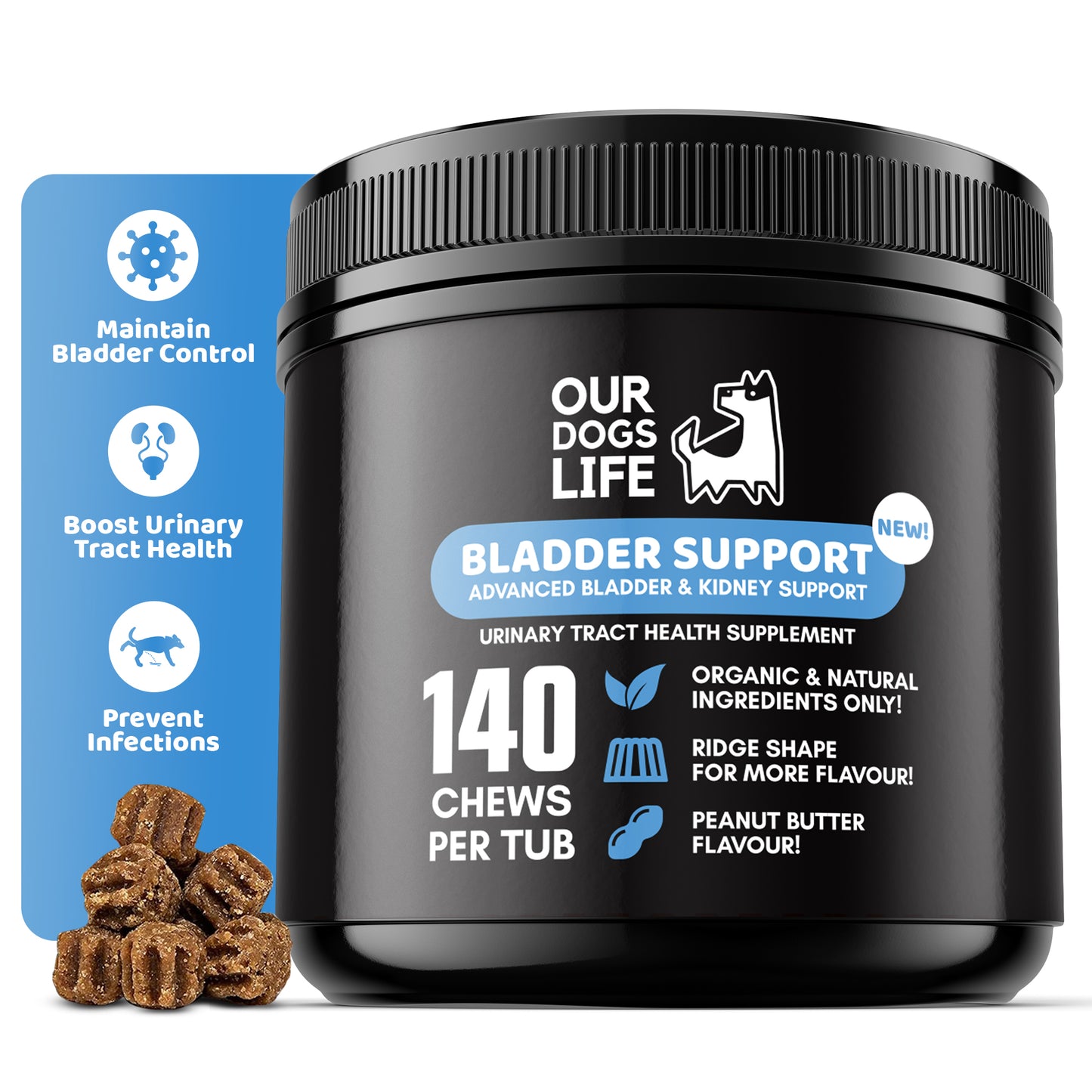 Bladder Support Chews for Dogs (140 Chews per Tub)